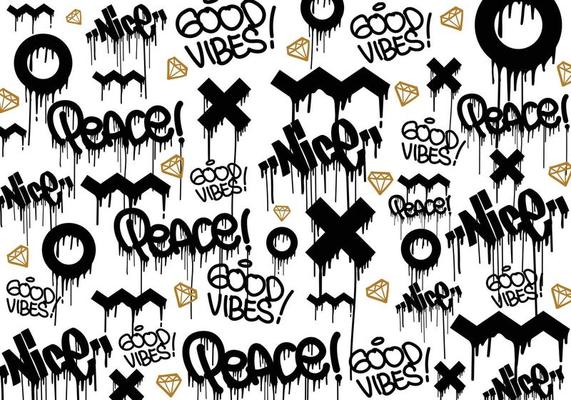 Seamless graffiti art illustration pattern. Graffiti background with throw-up and tagging hand-drawn style. Street art graffiti urban theme for prints, banners, and textiles in vector format.