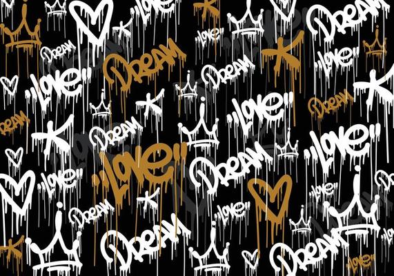 Seamless graffiti art illustration pattern. Graffiti background with throw-up and tagging hand-drawn style. Street art graffiti urban theme for prints, banners, and textiles in vector format.