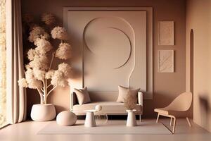 A soothing sitting area in shades of tan and cream, minimal decor . photo