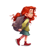 Meet the Adorable 4-Year-Old Girl with Long Red Hair and a Backpack An Animated Character for Anime Fans png