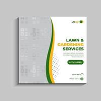 Lawn or gardening services social media post template vector