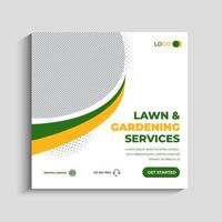 Lawn or gardening services social media post template vector