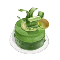 Watercolor Painting of Matcha Raspberry Mousse Cake png