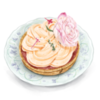 Watercolor Painting of Lychee Rose and Rasberry Tart png