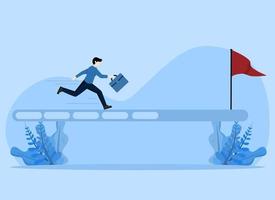 Progress from start to success or reaching a goal. Business career path, mission or challenge to success. Businessman walking on progress bar to reach success flag. Project tracking, goal tracker vector