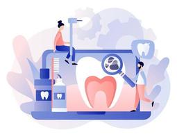 Dental clinic concept. Stomatology and orthodontics medical center. Dental care. Teeth treatment, protect and cleaning teeth. Modern flat cartoon style. Vector illustration