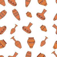 Seamless pattern with clay pots on a white background vector