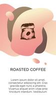 Abstract creative coffee backgrounds with copy space for text and hand draw icon bag of coffee. Vector concept for coffee shop house, cafe with pink modern liquid background. Template for website