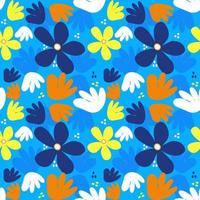 Folk floral seamless pattern on blue background. vector