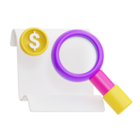 accountant betaling, zoeken verslag doen van van factuur, icoon 3d illustratie png