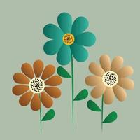 Three flowers on a green background with the word flower on it vector