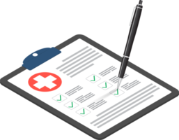Clipboard with medical cross and pen isometric png
