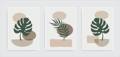 Set of abstract landscape posters. Modern background flat design. Botanical wall art vector set