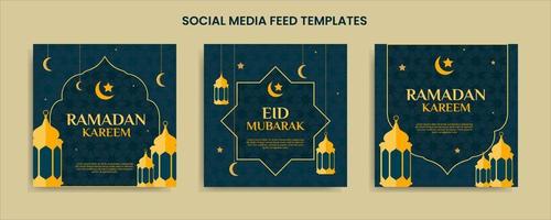 Islamic template background, green set square banner for ramadan kareem vector