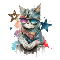 vattenfärg söt katt, Häftigt superstar tecknad serie djur- karaktär. isolerat transparent bakgrund. ai genererad png