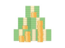 Money icon in flat style. Stack of currency banknotes vector illustration on isolated background. Dollars and gold coins sign business concept.