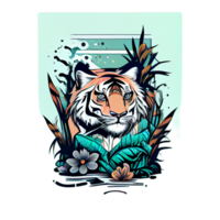 Tiger logo, simple and colorful illustration, transparent background, png