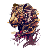 Tiger Logo, einfach und bunt Illustration, transparent Hintergrund, ai generiert png