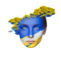 Oekraïne vlag vrouw illustratie, mooi Dames oekraïens en EU artwork vlaggen, ai gegenereerd png