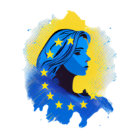 ukraina flagga kvinna illustration, skön kvinnor ukrainska och eu konstverk flaggor, ai genererad png