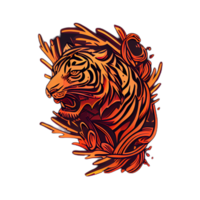 Tiger logo, simple and colorful illustration, transparent background, png