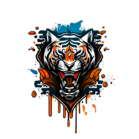 tiger logotyp, enkel och färgrik illustration, transparent bakgrund, ai genererad png