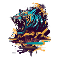 Tiger Logo, einfach und bunt Illustration, transparent Hintergrund, ai generiert png