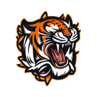 Tiger logo, simple and colorful illustration, transparent background, png