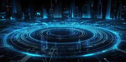modern technology circle background or abstract image, blueprint, circuitry, light navy and sky-blue, Illustration photo