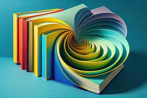 books in a colored swirl. Colorful flow book line. Realistic volume wave. photo
