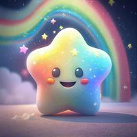 Little Star and the starry sky. shiny colorful stars. Cute five-pointed star. illustration of a Cute star has big eyes illustration. emoji, cartoon character. . photo