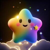 Little Star and the starry sky. shiny colorful stars. Cute five-pointed star. illustration of a Cute star has big eyes illustration. emoji, cartoon character. . photo