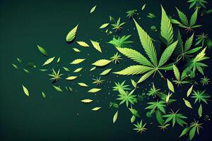 Cannabis or Marijuana background. Realistic illustration of the plant in top view on white background. Cannabis Green abstract background. . photo