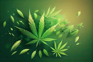 Cannabis or Marijuana background. Realistic illustration of the plant in top view on white background. Cannabis Green abstract background. . photo