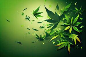 Cannabis or Marijuana background. Realistic illustration of the plant in top view on white background. Cannabis Green abstract background. . photo