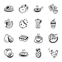 Collection of Breakfast Meal Hand Drawn Icons vector