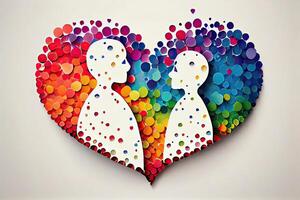 Young loving couple heart composed of small. illustration couple created from a love heart icon. Couple on the background of the heart. LGBTQ photo