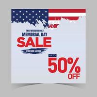 memorial day sale web banner. happy memorial day holiday sale post. memorial day weekend sale banner. Memorial Day social media promotion template design of USA national flag colors vector