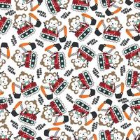 Seamless pattern of Cute little animal on excavator. Can be used for t-shirt print, kids wear fashion design, print for t-shirts, baby clothes, poster. and other decoration. vector