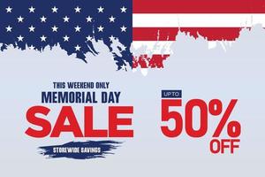 memorial day sale web banner. happy memorial day holiday sale post. memorial day weekend sale banner. Memorial Day social media promotion template design of USA national flag colors vector