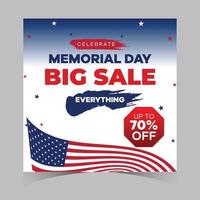 memorial day sale web banner. happy memorial day holiday sale post. memorial day weekend sale banner. Memorial Day social media promotion template design of USA national flag colors vector