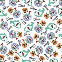 Seamless pattern with cute little animal the sailor, Cute Marine pattern for fabric, baby clothes, background, textile, wrapping paper and other decoration vector