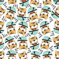 Seamless pattern with cute little animal the sailor, Cute Marine pattern for fabric, baby clothes, background, textile, wrapping paper and other decoration vector