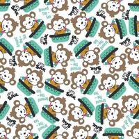 Seamless pattern with cute little animal the sailor, Cute Marine pattern for fabric, baby clothes, background, textile, wrapping paper and other decoration vector