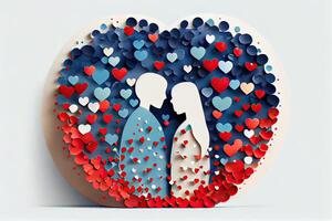 Love togetherness and romance concept. Young loving couple. illustration couple created from a love heart icon. Couple on the background of the heart. photo
