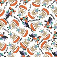 Seamless vector pattern with cute little animal skydiver, Design concept for kids textile print, nursery wallpaper, wrapping paper. Cute funny background.