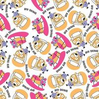 Seamless vector pattern with cute little animal skydiver, Design concept for kids textile print, nursery wallpaper, wrapping paper. Cute funny background.