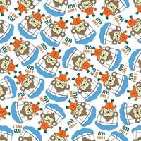 Seamless vector pattern with cute little animal skydiver, Design concept for kids textile print, nursery wallpaper, wrapping paper. Cute funny background.