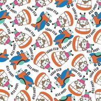 Seamless vector pattern with cute little animal skydiver, Design concept for kids textile print, nursery wallpaper, wrapping paper. Cute funny background.