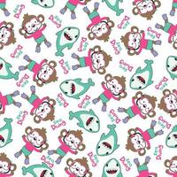 Seamless pattern texture with little animal swim in underwater. For fabric textile, nursery, baby clothes, background, textile, wrapping paper and other decoration. vector